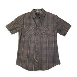 Helix Western Tartan Plaid Shirt Men's S Small Button Up Gray Pearl Snap